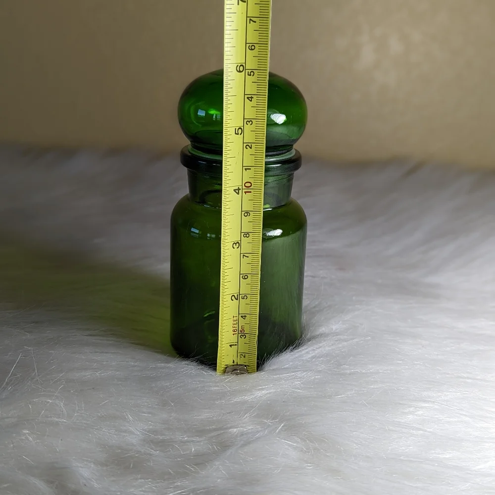 Belgium Dark Green Mid Century Glass Apothecary Jar Vintage Style